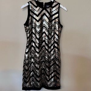 Black & Gold Sequined Vince Camuto Cocktail Dress